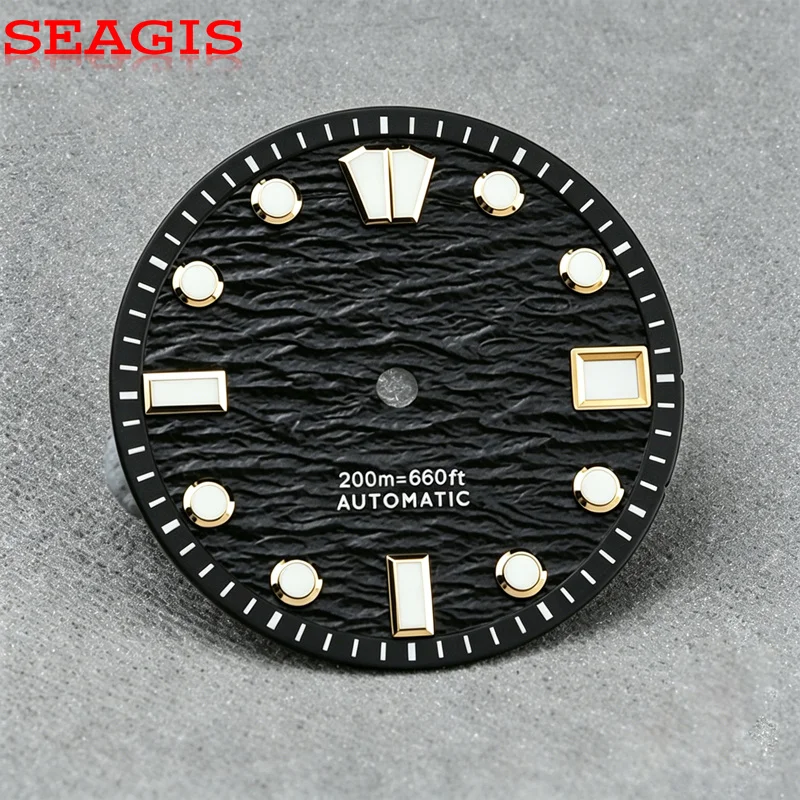 SEAGIS NH35 Dial 28.5mm Mod Gradient Color Blue Lume Wave Pattern No Logo Watch Faces Accessories