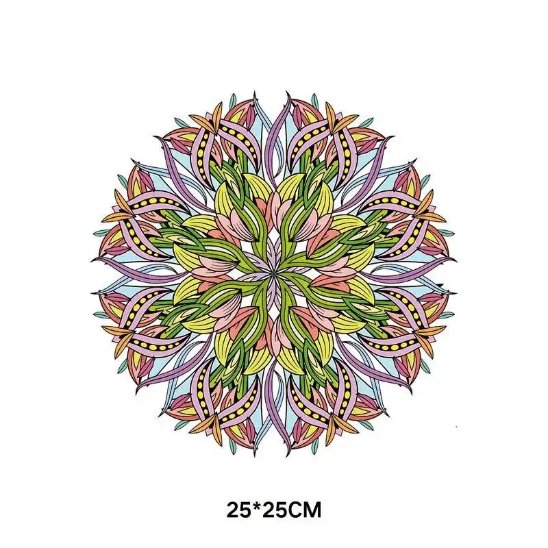 Colorful Flower Mandala Flowers Heat Transfer Vinyl Stripes Thermal Stickers On Clothes Fusible Iron On Patches Custom Patch