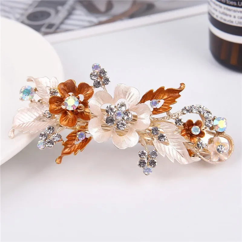 Delysia King Alloy Hollow Flower Barrettes Girl Fashion Crystal High-grade Spring Hair Clips