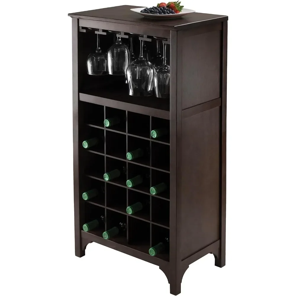 Marco-armário para vinho modular com prateleira de vidro, café expresso escuro (92729), 37,52 polegadas x 19, 09x12,6 polegadas, 20 garrafas