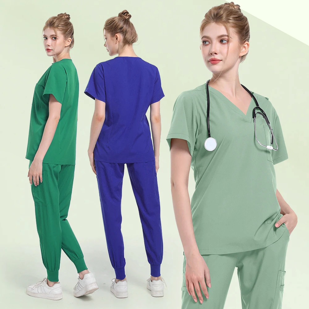 

New Nurse Uniforms Solid Tops Pants Woman Man Scrub Trousers Dental Vet Hospital Pet Clinic Medical Uniform Scrub Sets