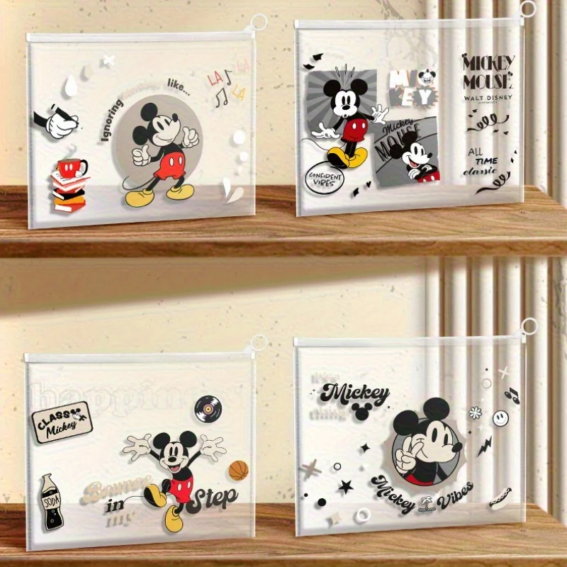 4Pcs A4 File Folders, Mickey, Toy Story & Princess Series PP Ring Binders, Thickened Document Storage Folder Bags