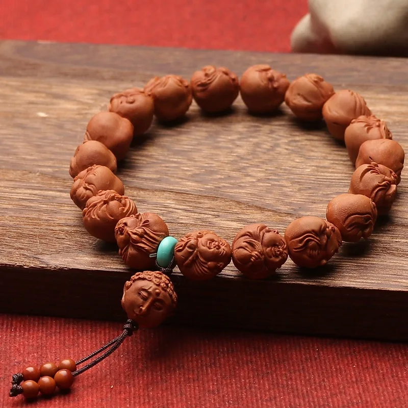 Wild Raw Materials Dragon-Veined Peach Pit Small Seed Coated Maitreya Samanera Single Circle Bracelet Buddha Beads Handheld Arts