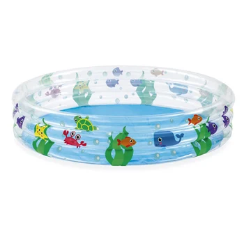 152CM x 30CM Round 3-Ring Inflatable Kiddie Swimming Pool Tubs Transparent Rings Ball Pit Paddling Pool for Kids Sea Pattern Summer