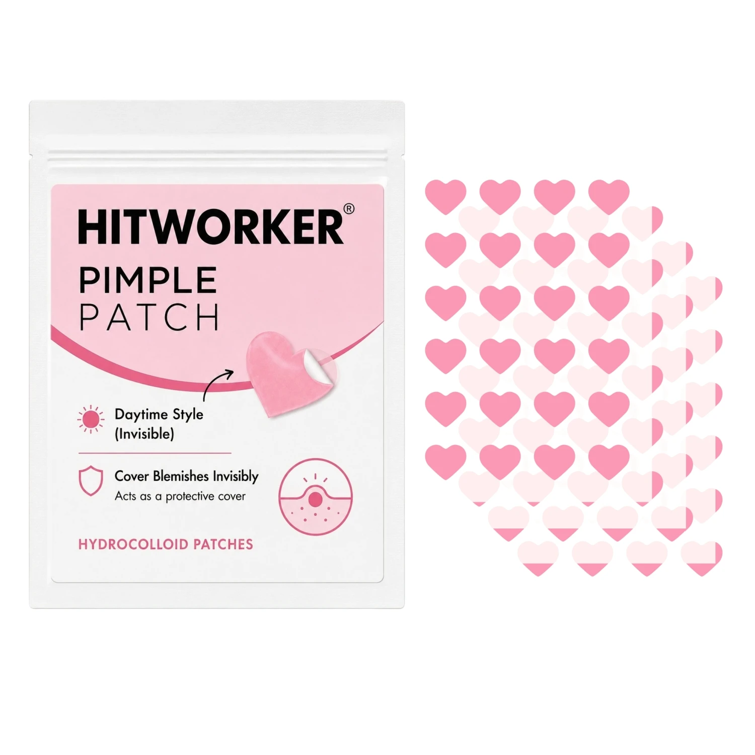 96PCS Heart-Shaped Pimple Patches, Pink Hydrocolloid Blemish Covers, Thin Face Stickers for Daily Use