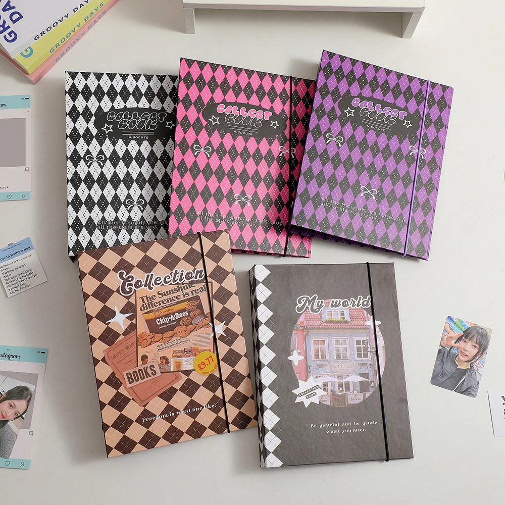 

Six holes checkerboard grid loose-leaf album student photo organizer book teenage girl chasing the star small card card book