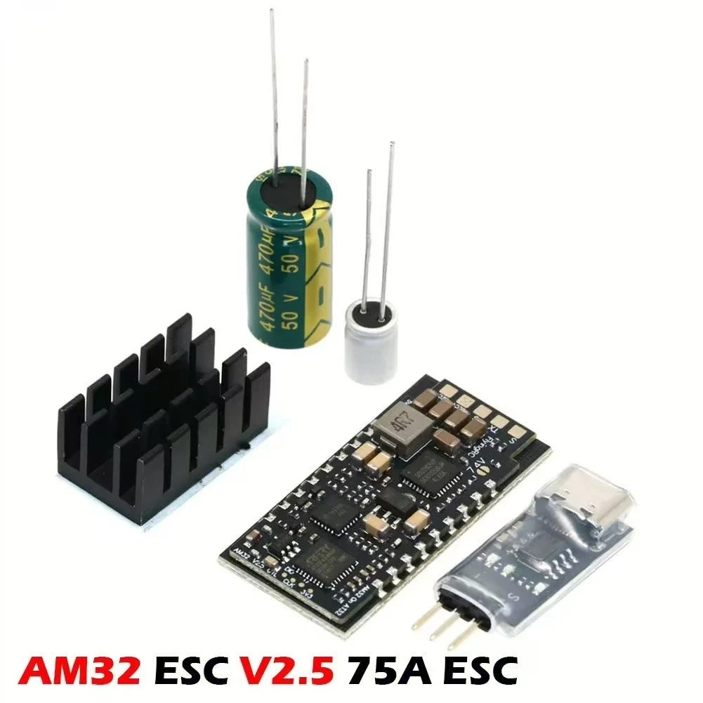 Flyingrac AM32 ESC V2.5 75A corriente transitoria 3-6S 7-26V módulo electrónico Control principal de 32 bits para Drone RC modelo de avión