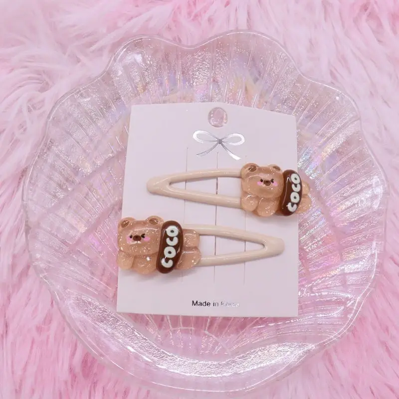 2Pcs/Set Kawaii Donut Biscuit Animal Bear Shape Hair Accessories Kid Headband Fashion Child Hair Clips Girl Hairpin Ornaments