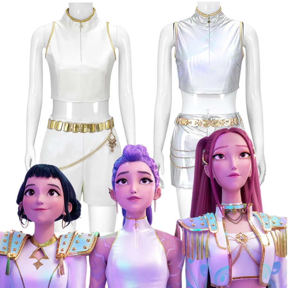 

Kpop Demon Hunters Rumi Косплей Костюм Huntrix Поющая одежда Топы Брюки Девушка Хэллоуин K-Pop Group Idol Одежда для ролевых игр