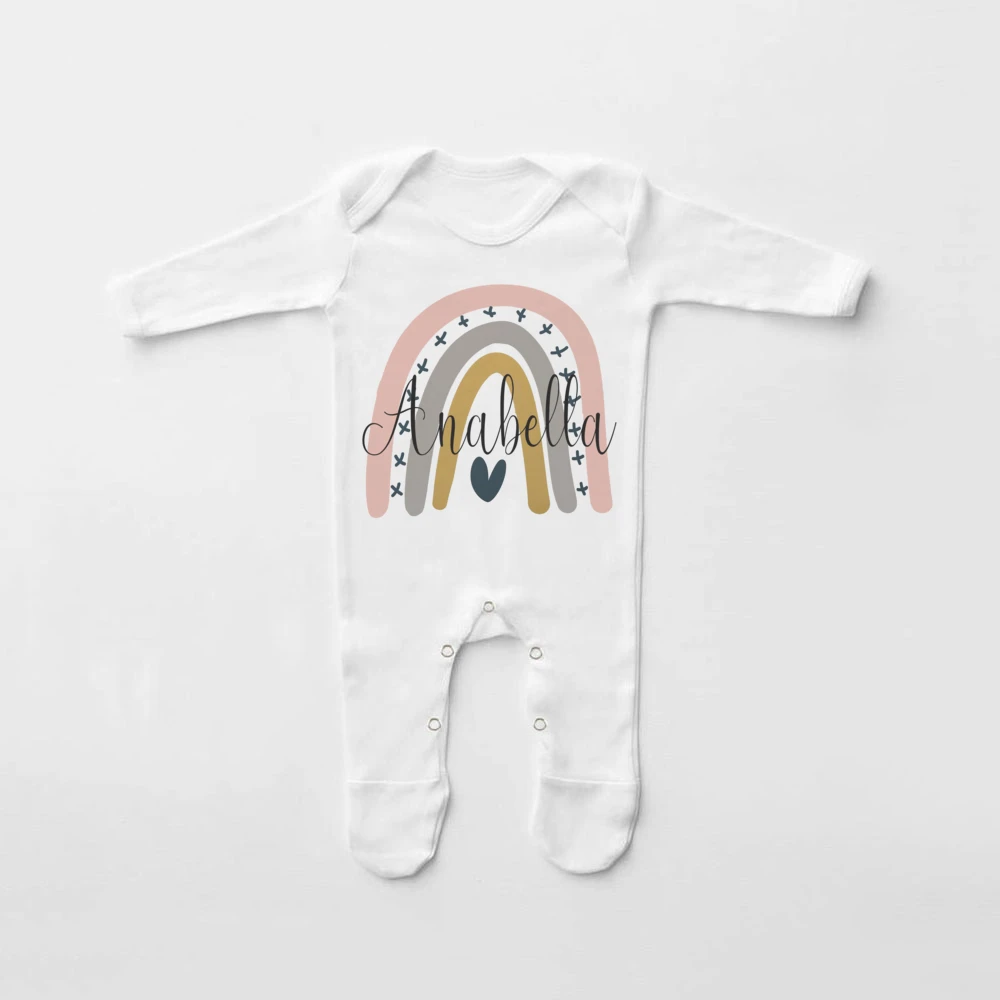 Personalised Name Rainbow Baby Babygrow Sleepsuit Bodysuit Newborn Coming Home Hospital Outfit Infant Birth Baptism Shower Gifts