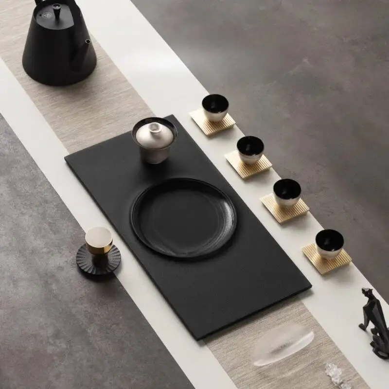 Cafeteria Plate Tea Tray Rectangle Black Coasters Marble Ceremony Tea Tray Living Room Hospitality Bandejas Home Decorationgs
