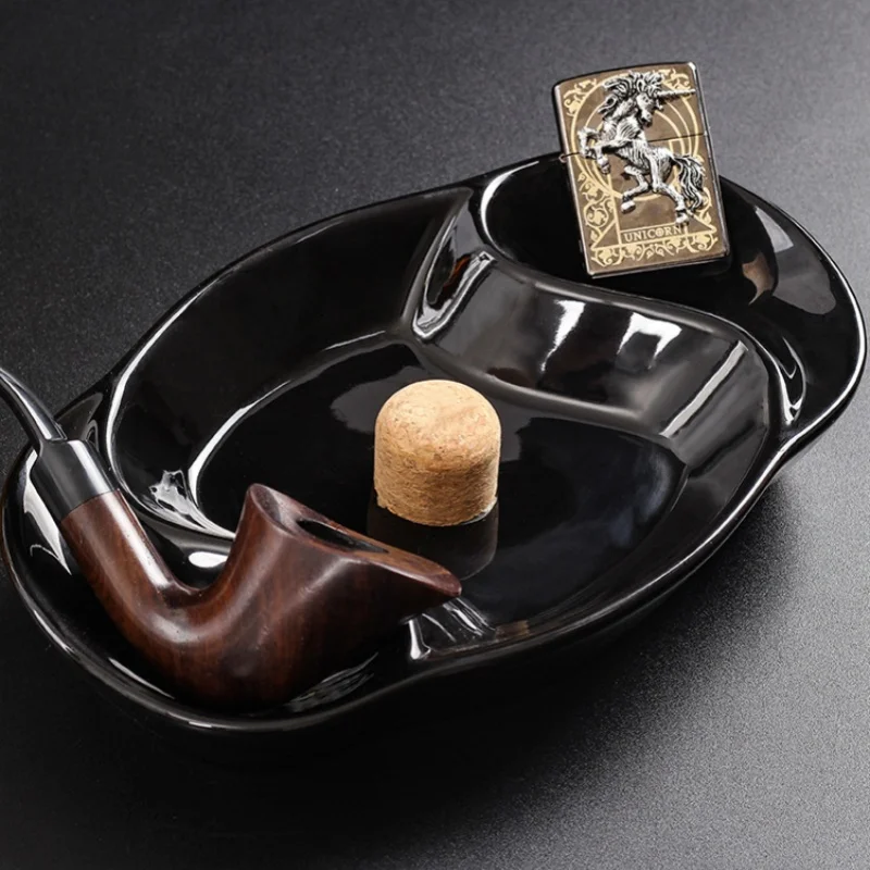 Black Ceramic Pipe Ashtray with Cork Knocker Creative Bone Holder for Home Ash Storage Tray Smoking Accessories view 4