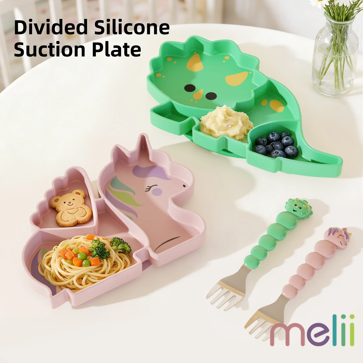 Baby Food Dinner - Melii Silicone Suction Plate Divided Grid