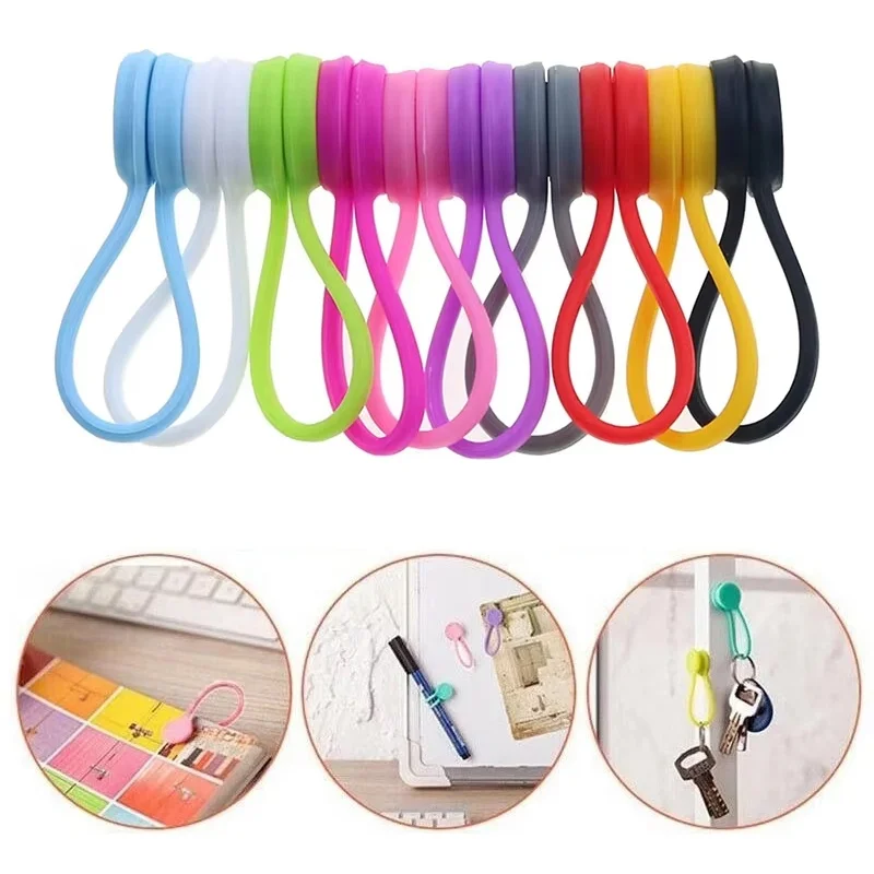 3/10 PCS Silicone Magnetic Cable Ties Reusable Wire Organizer Clips For Bundling Securing Headphone Holder Data Cables Winder