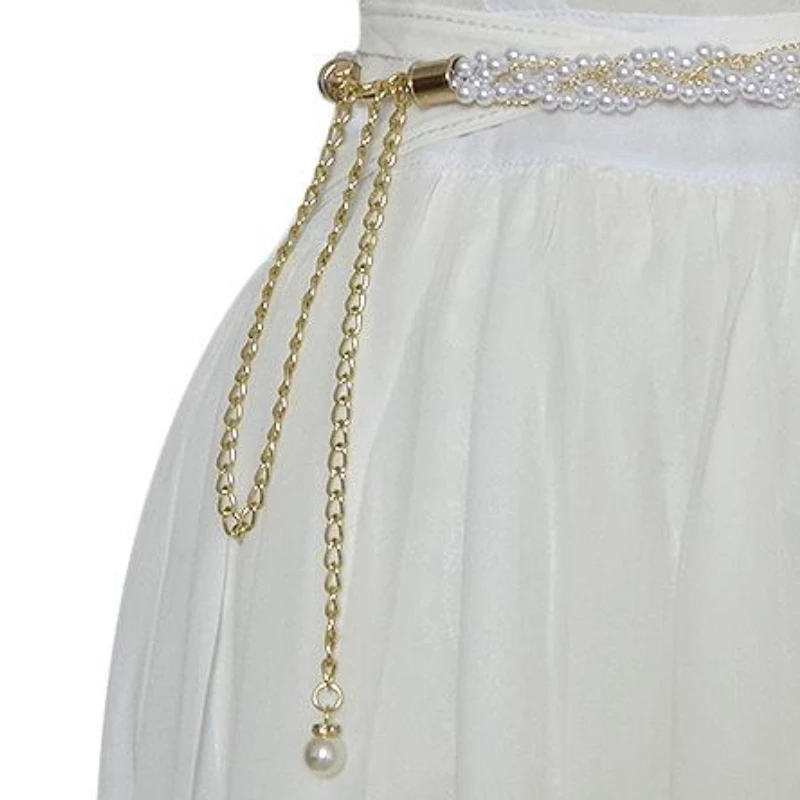 حزام لؤلؤ أنيق للنساء ، إبزيم مرن ، حزام كريستال ، سلسلة ، أنثى ، فتيات ، فستان ، خصر ، مصمم