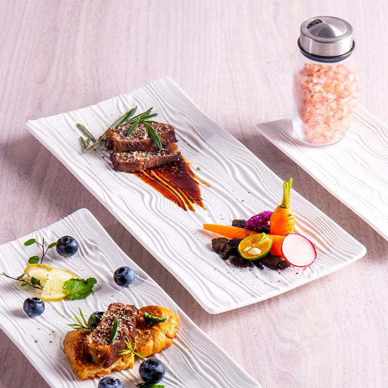 water pattern rectangular flat ceramic strip  sushi plate restaurant sashimi  dim sum  creative restaurant