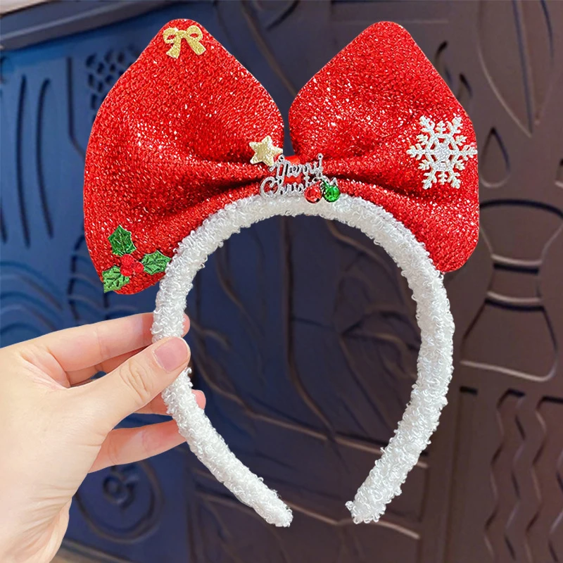 Christmas Headband for Kids with Bow and Pom Pom - Furry Christmas Hair Accessory for Photo Sessions with Premium Aesthetic
