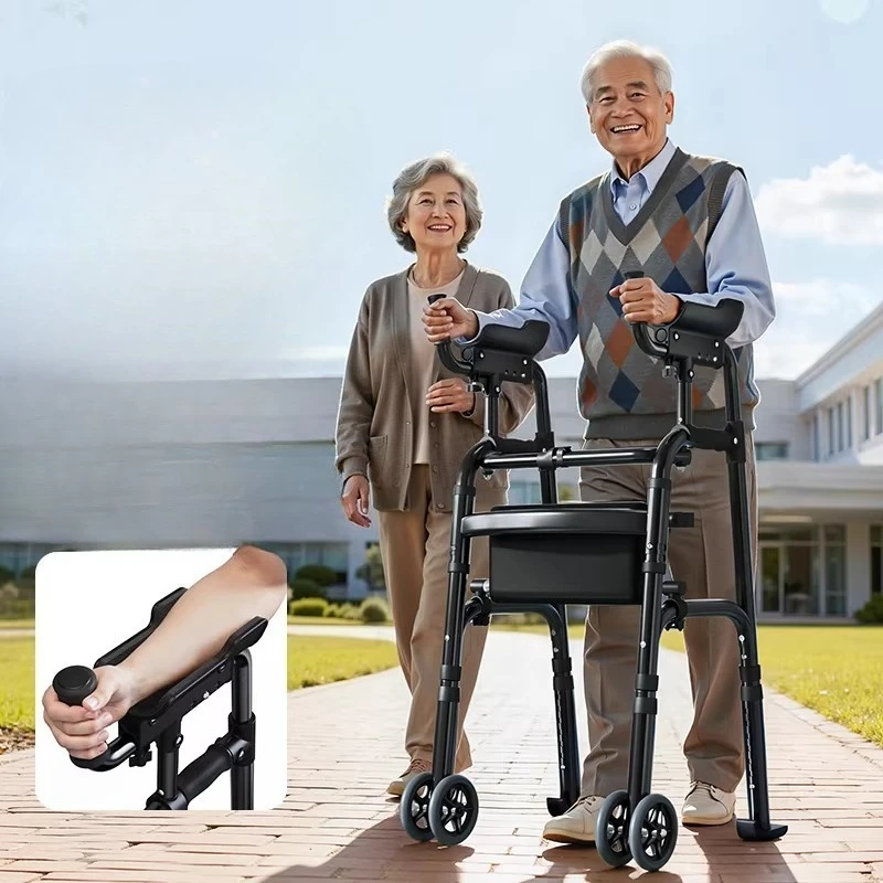 

Walker with Armrest, Adjustable Rehab Walker for Elderly, Folding Aluminum Walker with Removable Armrests
