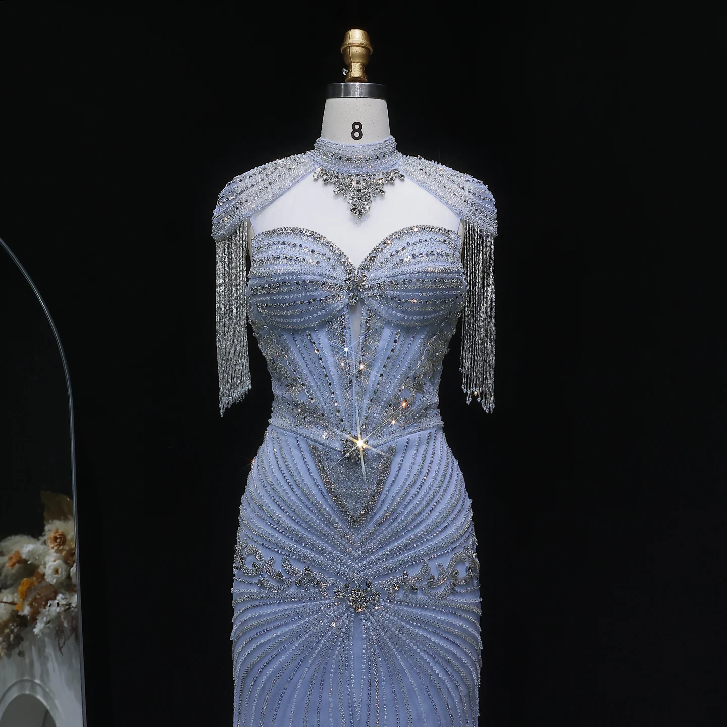 Sharon Said Arabisches Rosa Sweetheart Langes Meerjungfrauen-Abendkleid mit Cape-Quaste für Damen Hochzeitsfeier-Kleider SS190 Maßanfertigung – Detail 14