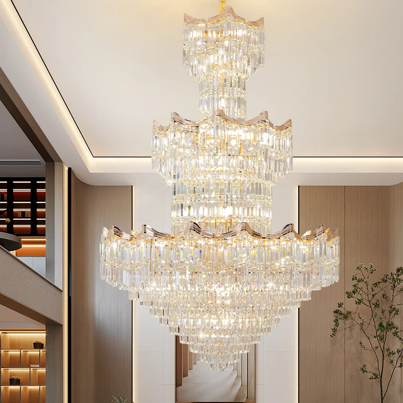 Light Luxury Duplex Chandelier Crystal Post-Modern Sales Department Club To Empty Multi-Storey Villa Living Room Chandelier