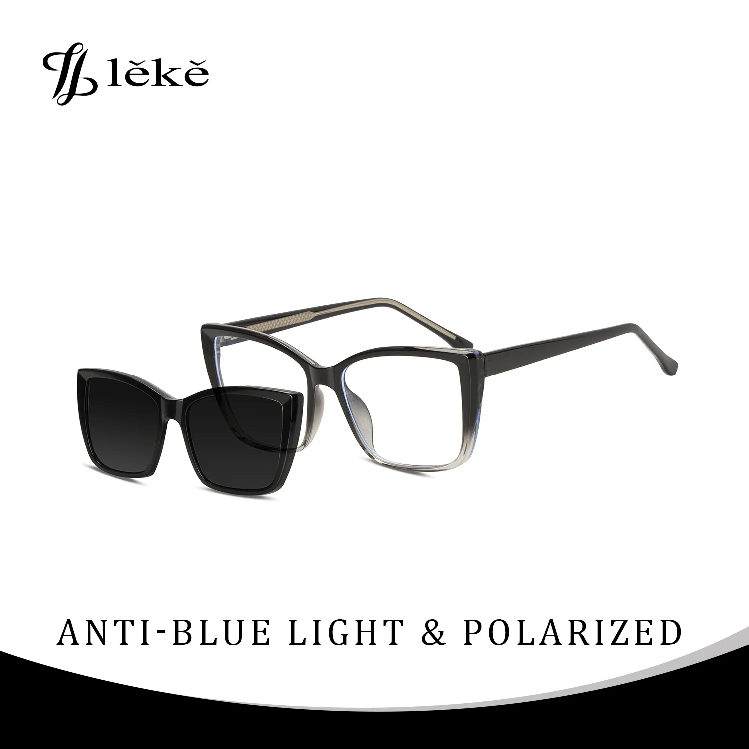

Leke Magnetic Set of Glasses, Dual-Purpose, Polarized Inner Anti-Blue Light, Fashionable and Simple Cat-Eye Sunglasses Can Be Used for Outdoor Travel, Driving or Fishing 8825