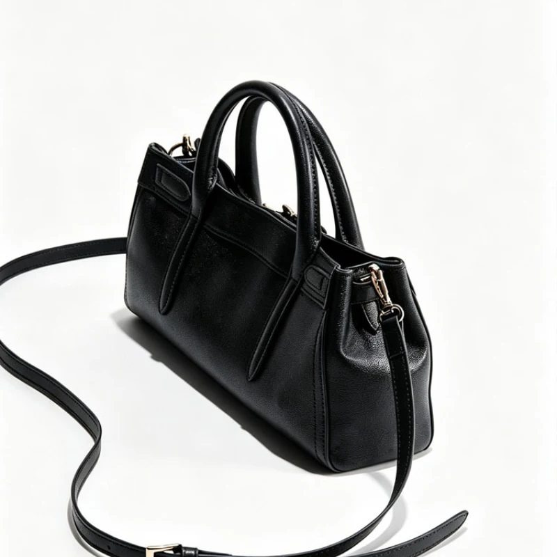 Gürtelschnallen-Verstellbare Umhängetasche, Damen Einfarbige Minimalistische Handtasche, Schwarze Vielseitige Pendler-Arbeitstasche – Detail 2