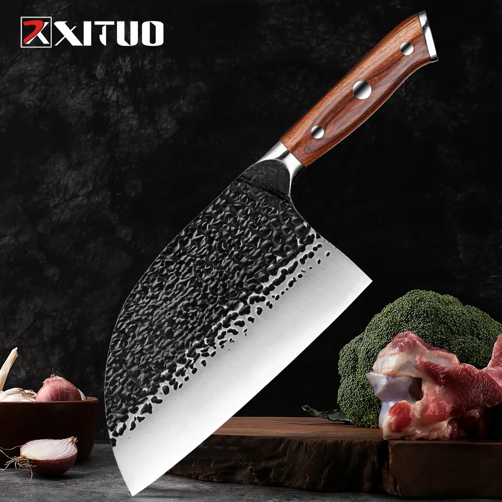 Full Tang Butcher Knife Handmade Forged Kitchen Chef Knife Pro Razor Sharp Serbian Clad Steel Meat Vegetable Chopping Cut Cleave