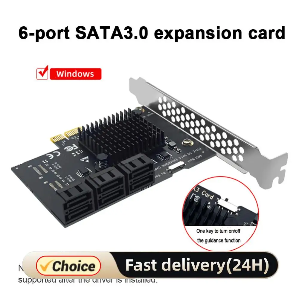 

PCI Express 1X to SATA3.0 6 Port Riser PCI-E X1/X4/X8/X16 PCI-E Expansion Card Computer Extender Converter 6Gbps