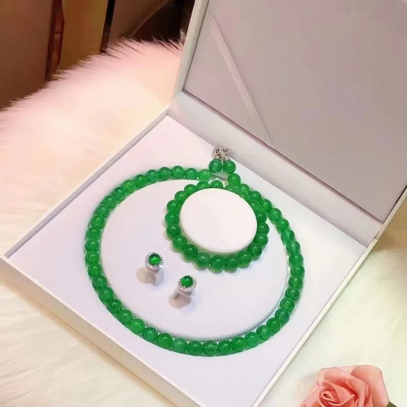 Jewelry Necklace Popular Jewelry High Ice Imperial Chrysoprase Bead Bracelet Necklace Earring Set Mother\'s Day Gift