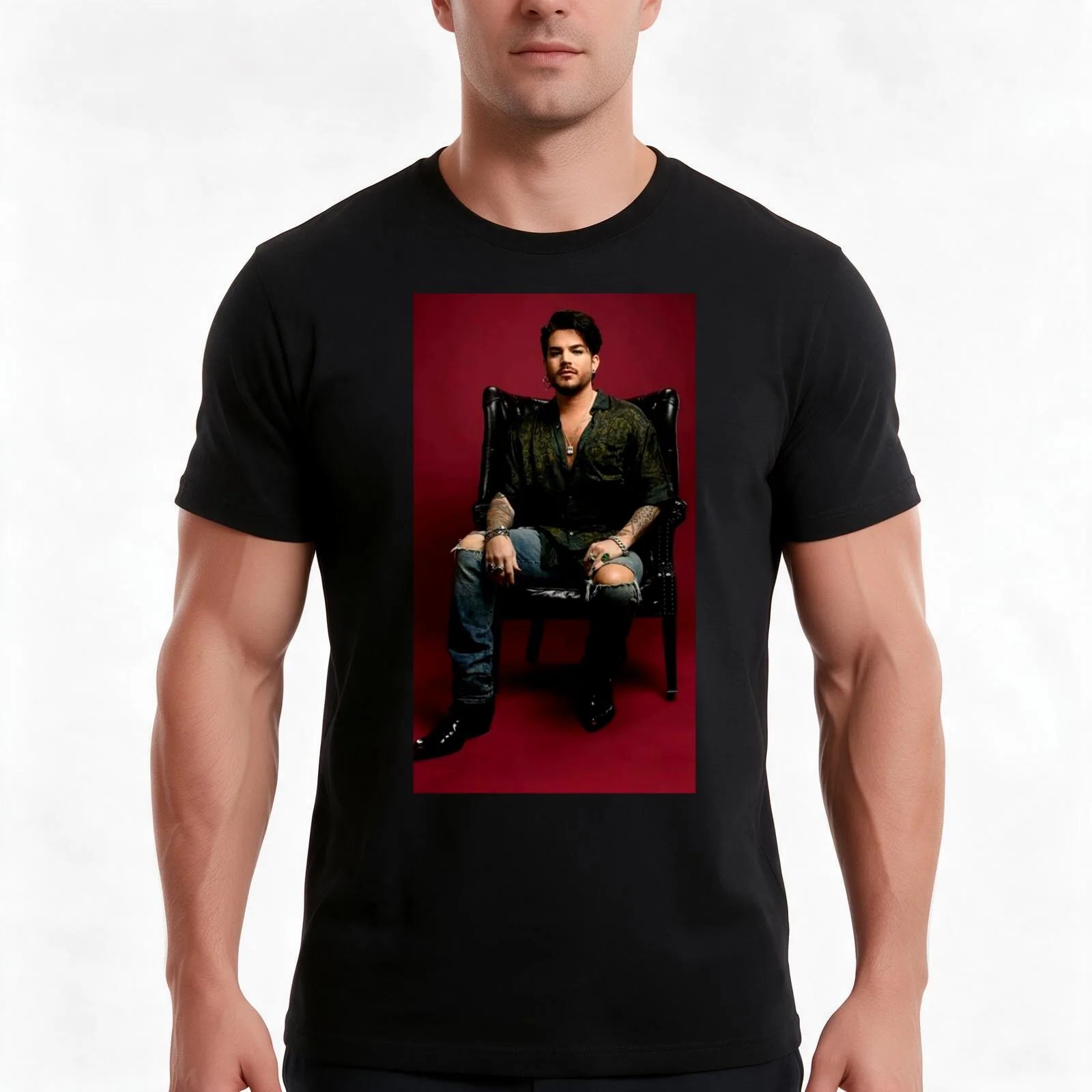 Hot Adam Lambert T-Shirt, Summer Casual Cotton Tee, Oversized Streetwear Tops, Vintage Graphic Print, Loose Fit Short Sleeve