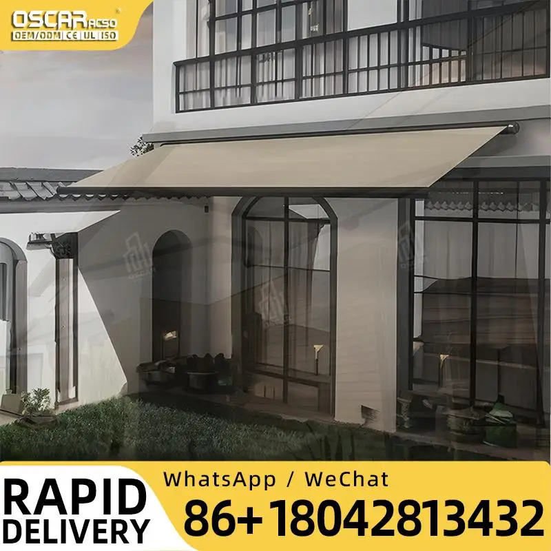 5m Extension Outdoor Roof Folding Deck Manual Extendible Arm Sunshades Shelter for Patio Backyard Terrace Retractable Awning