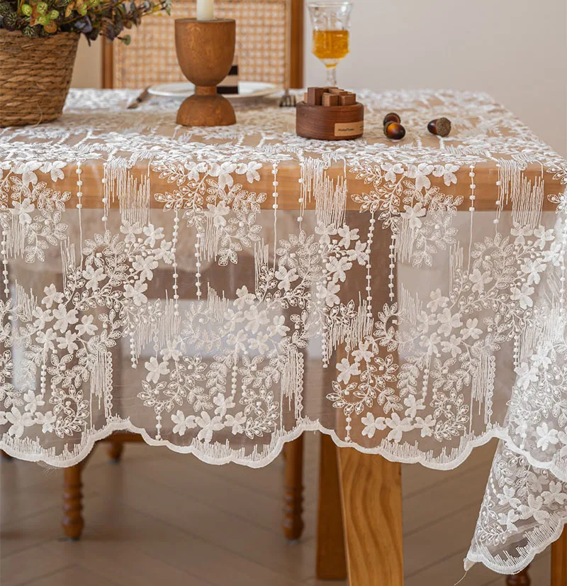 Lace Rectangle Tablecloth for Rectangular Tables Vintage Embroidered Table Cloth Shabby Chic Wedding Baby Shower Table Cover