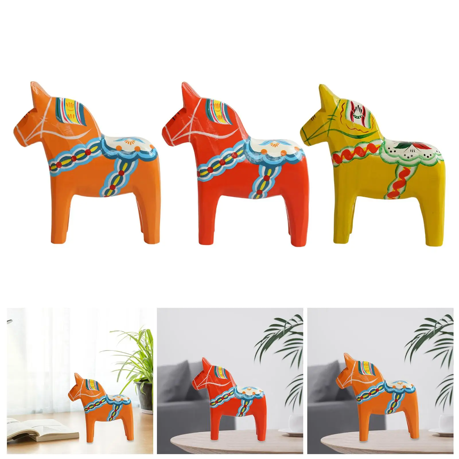 Swedish Dala Horse Nordic Collectible Wooden Hand Painted Ornament for Entrance Table Centerpiece Shelf Cabinet Home Decoration