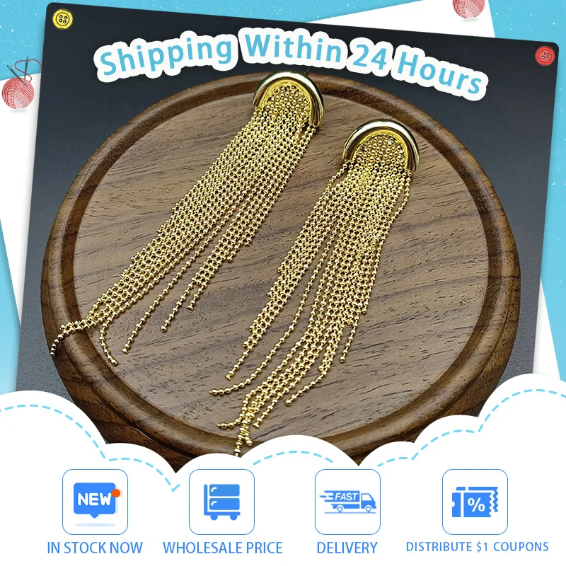 

JICAI Tassel Earrings Long Vintage Punk Long chain Women Stylish Retro Gold Plated Color Long Metal Tassel Drop Earrings 2023