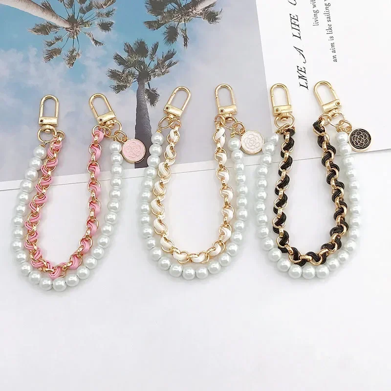 Vintage Pearls Metal Chain Strap Handbag Accessories 26CM Bag Straps for Handbags Handles for Handbag Imitation Pearl Bag Chain