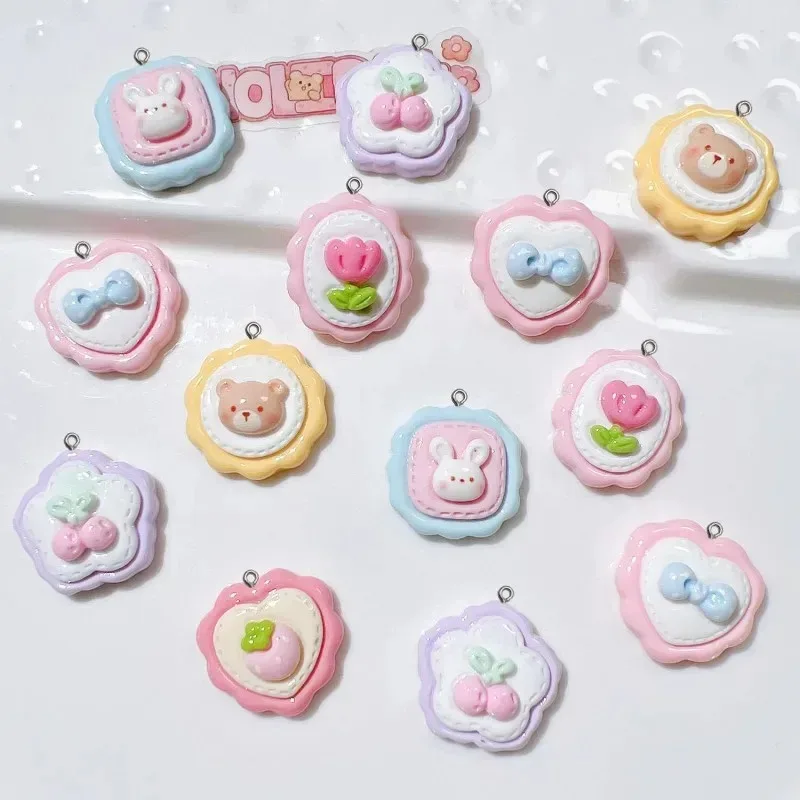 10Pcs Kawaii Flower Bear Resin Charms Sweet Cartoon Pendants DIY Accessories for Earrings Necklaces Phone Shell Anime Keychains - view 2
