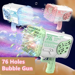 Pistola de burbujas de cohete eléctrica con LED Gatling, máquina de soplado de agua y jabón, 76/80/88 agujeros, juguetes al aire libre para niños, regalos