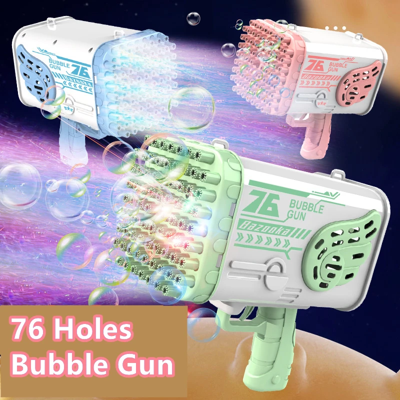 76/80/88 Holes Electric Rocket Bubble Gun With LED Gatling Blowing Soap Water Bow Bubble Machine Outdoor Toys For Children Gifts