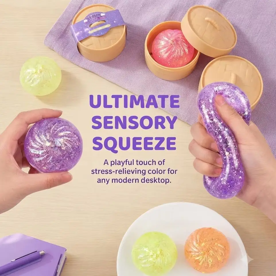 Colorful Glitter Dumpling Release Ball Sensory Squeeze Toy For Stress Balls Simulation Food Squishies Bun Steamer Squeeze Gifts