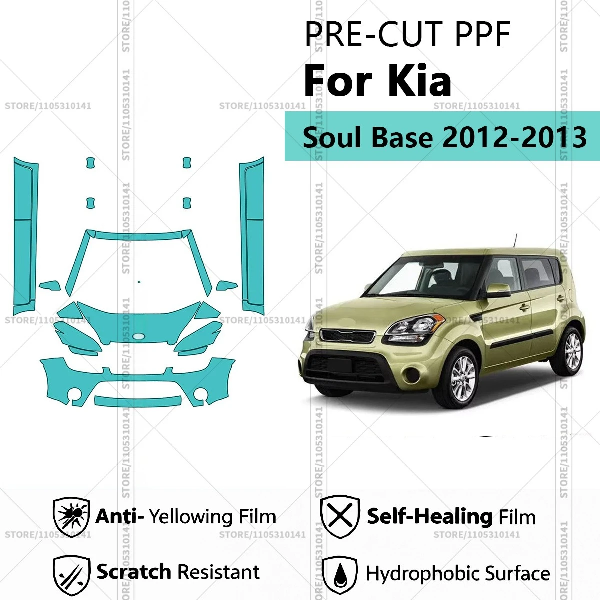 

Для Kia Soul Base 2012-2013: Предварительно вырезанная прозрачная защитная пленка PPF для автомобиля, профессиональный комплект PPF для передней части и порогов
