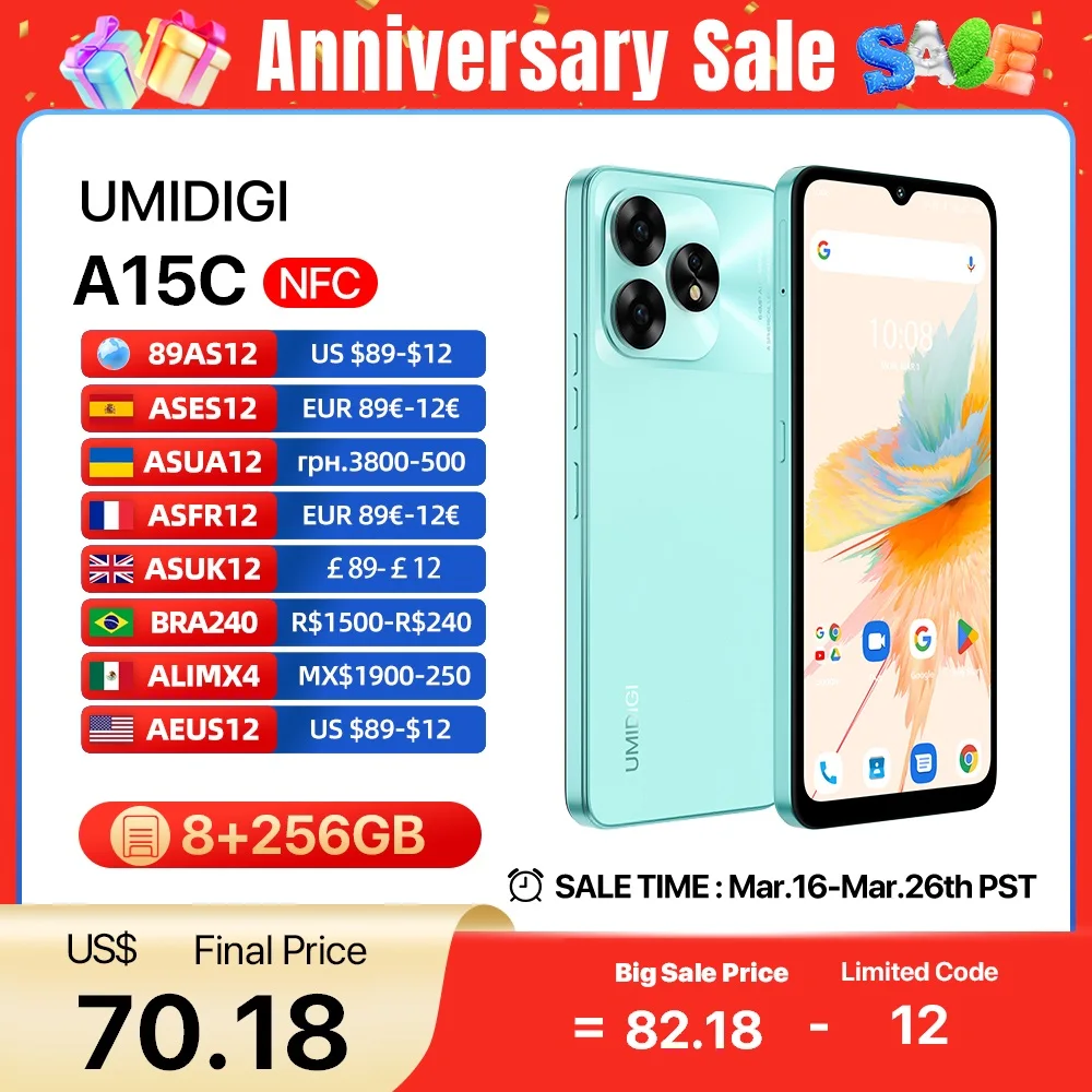 UMIDIGI A15, A15C Smartphone NFC Android 13 ,6.7