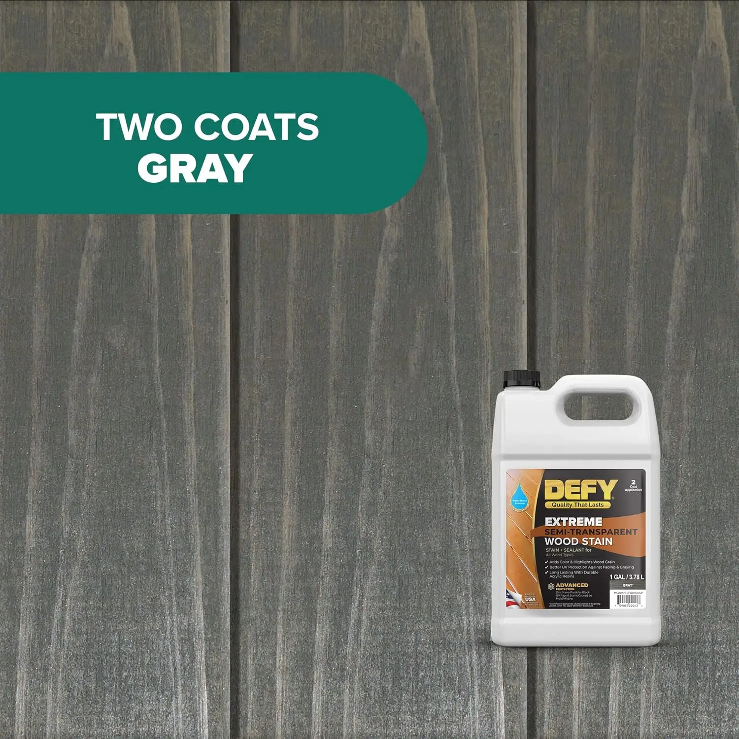 DEFY Extreme Semi-Transparent Outdoor Wood Stain and Sealer in One, Gray, 5 Gallon - Fence Stain, Deck Stain and Sealer for All