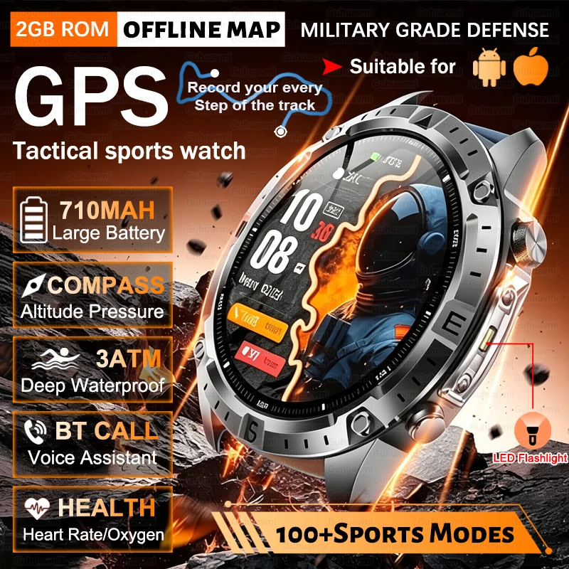 Dual-Band GPS Smart Watch Men Tactical Military Grade 1.43