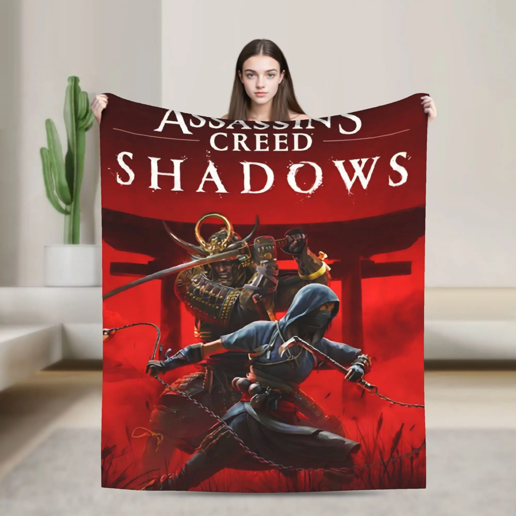 Assassins Creed Shadows  Flannel Blanket Winter  Soft Bedding Throws for Girls Boys Living Room Funny Bedspread Sofa Bed Cover