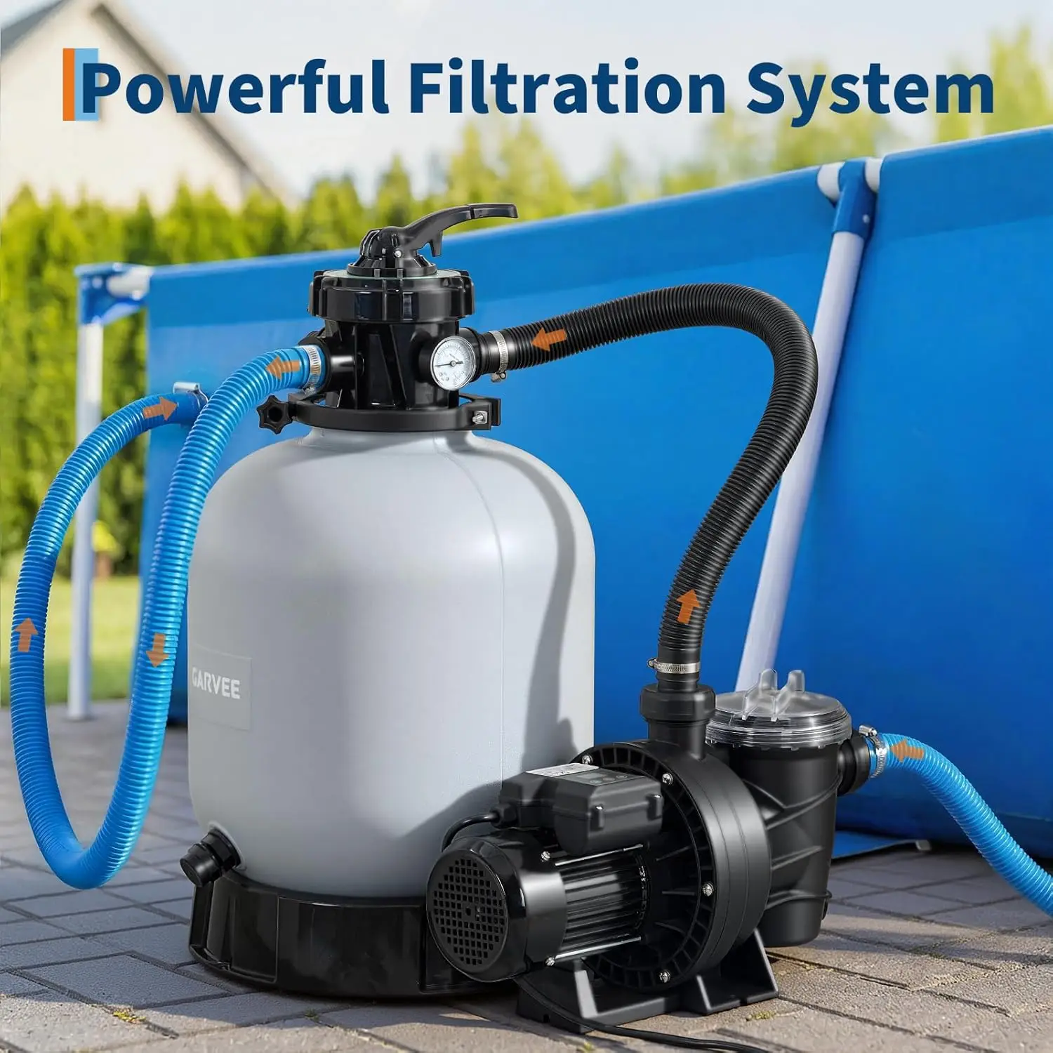 TWISTER.CK 19-Inch 1.5HP Above Ground Pool Sand Filter Pump – 6,075 GPH, Smart Built-in Timer, 7-Way Multi-Port Valve & Large Strainer Basket for Crystal Clear Water