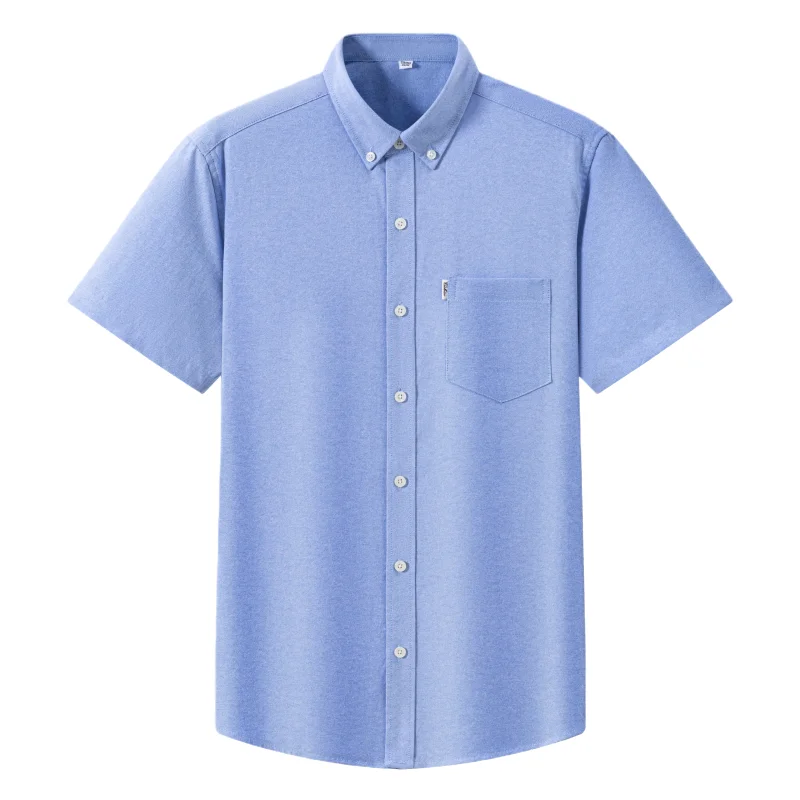 

100% Cotton Oxford 4XL Men's Shirts Short Sleeve Regular Fit Formal Single Pocket Work Gray White Shirt Male Clothes Easy Care