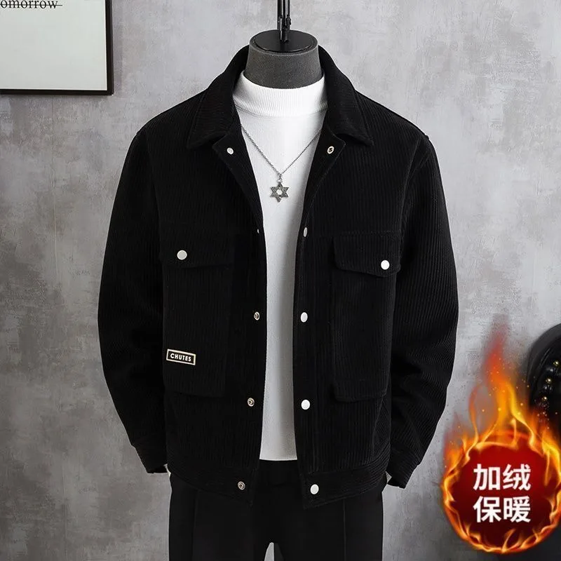 سترة صوفية راقية للرجال مع سترة سروال قصير دافئة مخملية للخريف والشتاء