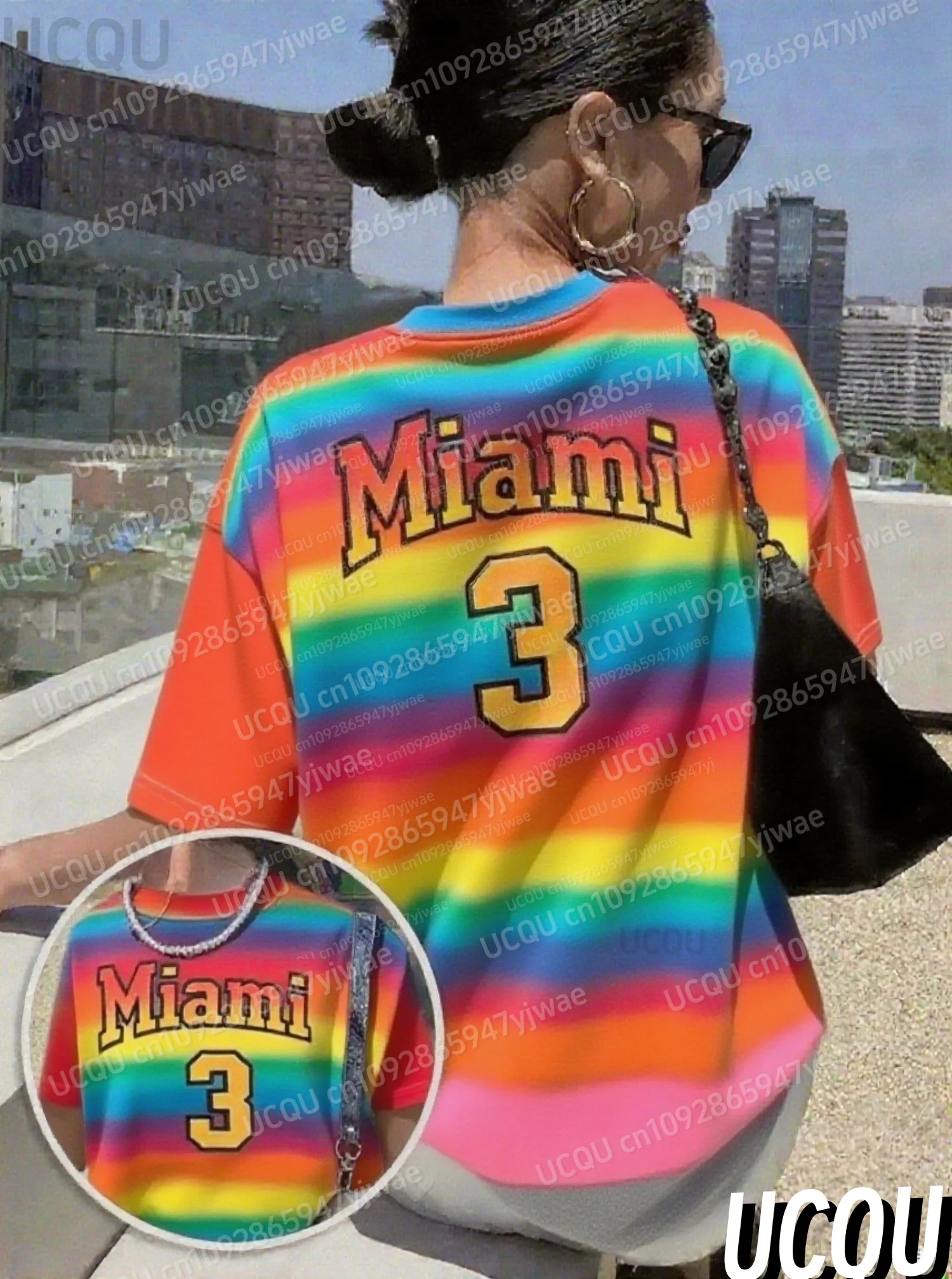 2025 المرأة عادية ميامي No.3 طباعة س الرقبة تي شيرتات قصيرة الاكمام الصيف المحملة البيسبول الفانيلة اليومية بلايز أنثى تيز الإناث Clothi #1