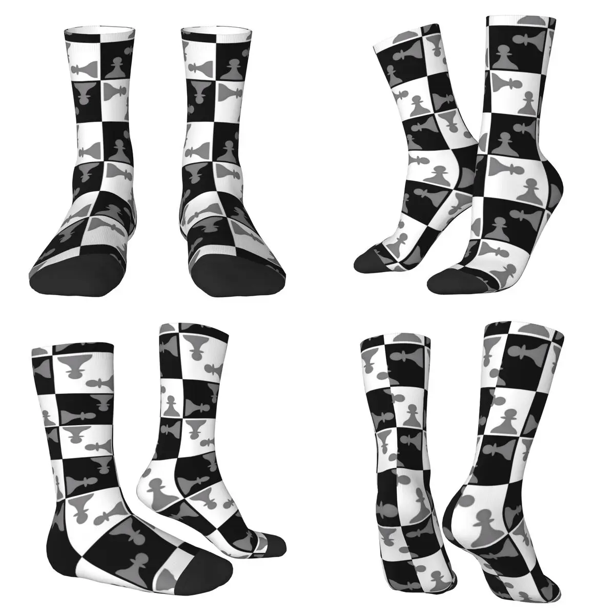 Chess Piece And Checkerboard Socks Harajuku High Quality Stockings All Season Long Socks for Man Woman Valentine's Day Gifts