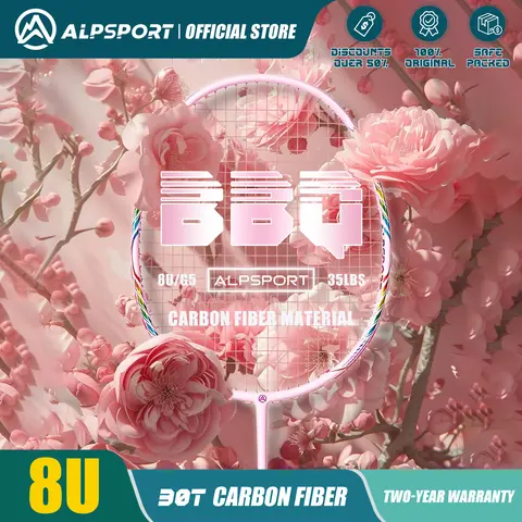 ALP BBQ 2.0 8U 배드민턴 라켓, 초경량 수입 G5 T800 탄소 섬유 라켓, 전문 배드민턴 라켓, 65g